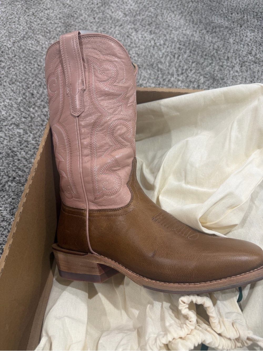 Tecovas Brown Leather Ankle Boot with Pink Shaft